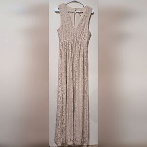 Show Me Your MuMu large sleeveless champagne lace Sandra maxi dress v-neck